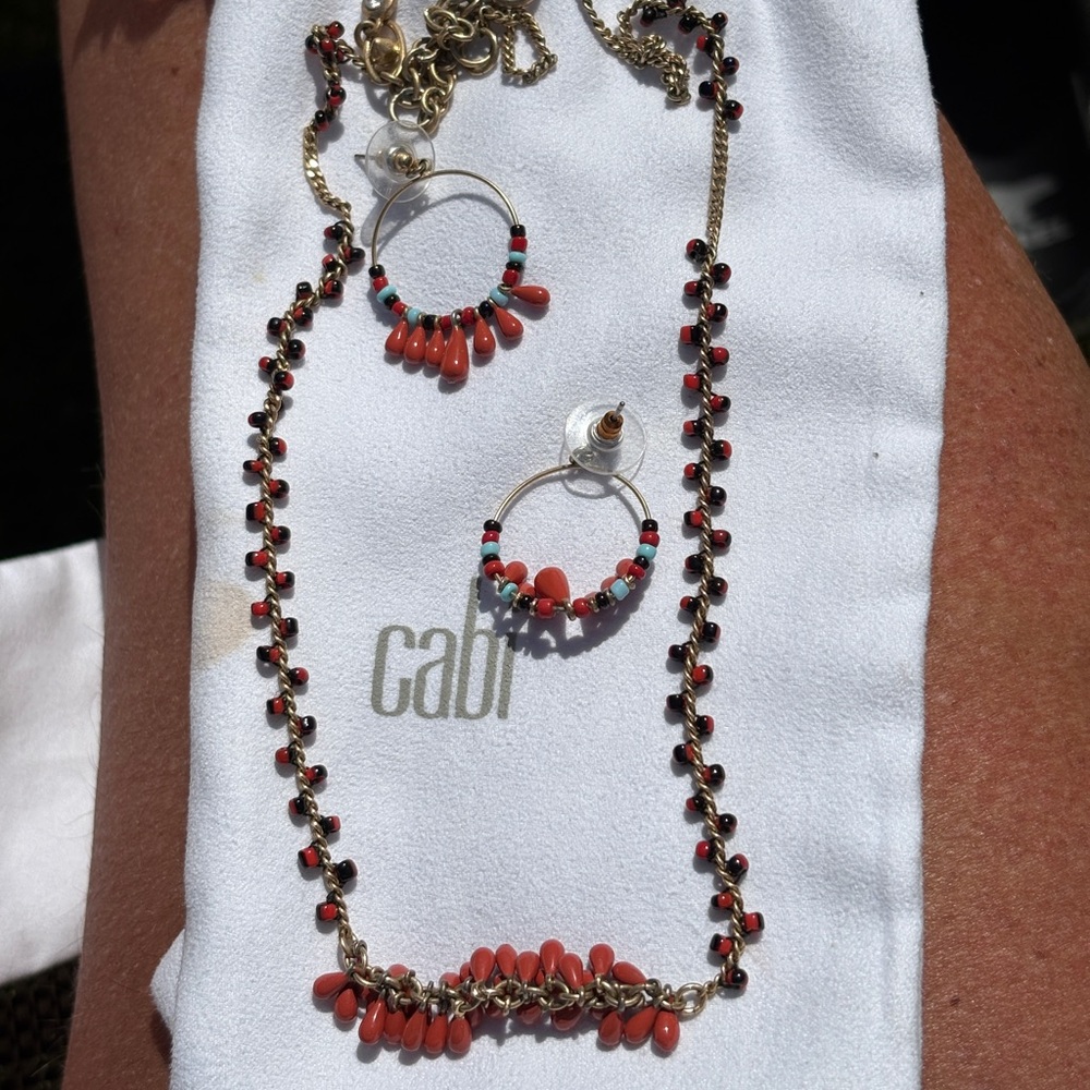 CAbi Gold and Red Necklace with Intricate Design